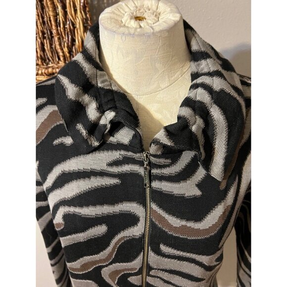 Misook Jacket Cardigan Black Gray Brown M Medium Stretch Career Church New - Picture 3 of 7